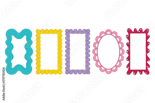 Wavy scalloped frames collection, rectangular and oval border set,.eps
