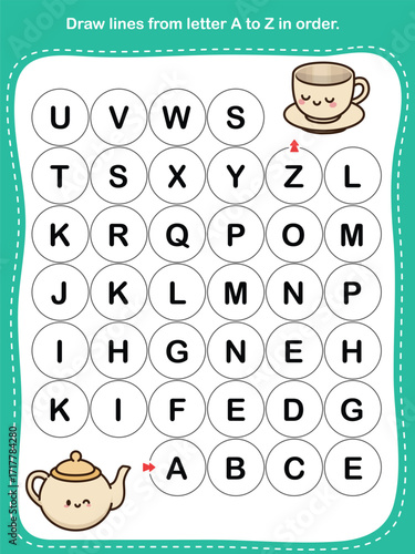 Alphabet A–Z Worksheet. Draw lines from letter A to Z in order.