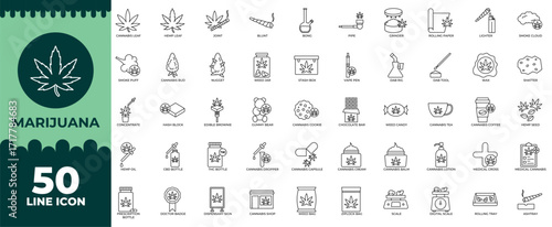 Marijuana Line Editable Icons set. Vector illustration in modern thin line style of marijuana icons: ganja, cannabis, drug etc