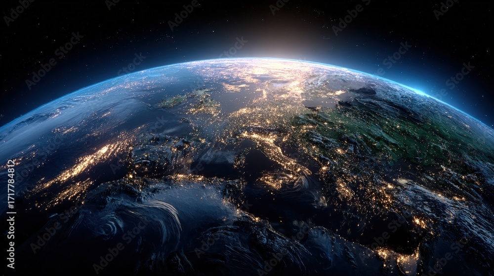 Fototapeta premium Earth from Space at Night: City Lights Illuminate the Planet