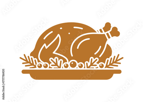 Christmas Xmas Roasted Chicken Vector icon in Glyph Style. Roasted chicken is a classic dish for Christmas dinner. This vector illustration can be utilized for apps, websites .