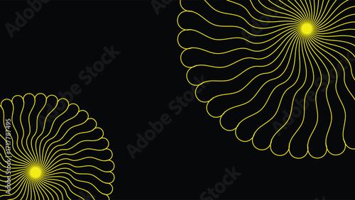 Abstract Yellow Wave Lines on Black Background
