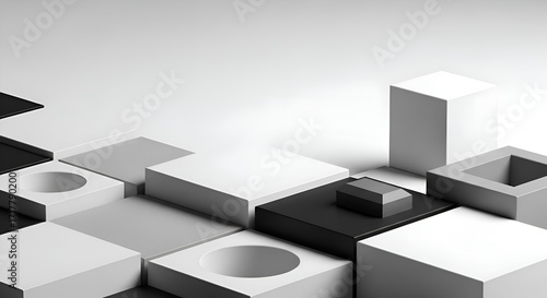 Modern Abstract Geometric Blocks Composition in Monochrome Palette