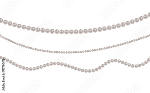 Pearl necklace White pearl beads necklaces background, pearl string border, Vector illustration