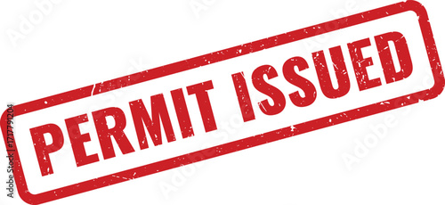 Red Permit Issued Grunge Rubber Stamp on White Background Indicating Document Released