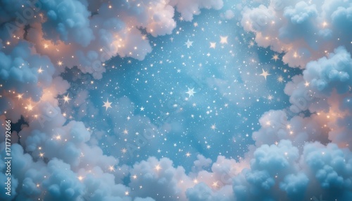 Stunning night sky with twinkling stars over dreamy clouds digital art celestial environment aerial view