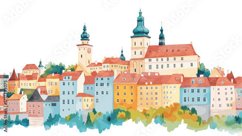 Cesky Krumlov. Cesky Krumlov watercolor vector illustration