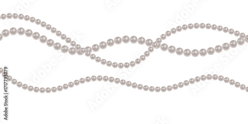 Pearl necklace White pearl beads necklaces background, pearl string border, Vector illustration
