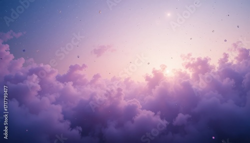 Ethereal sunrise over colorful clouds dreamy landscape digital art tranquil environment aerial view serenity
