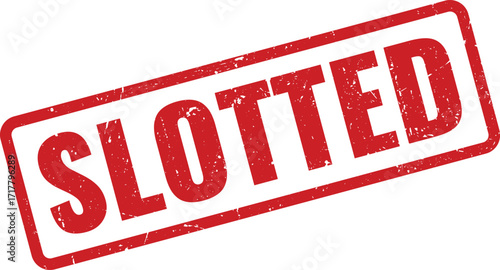 Red Slotted Grunge Rubber Stamp on White Background Indicating Storage Location Assigned