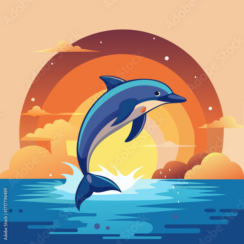 Dolphin Leaping Gracefully from Ocean at Sunrise