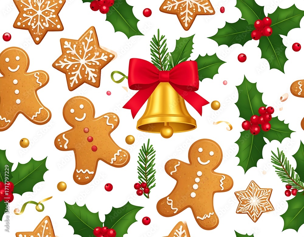 Fototapeta premium Festive Christmas gingerbread cookies pattern