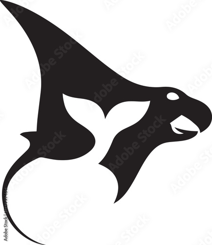 Stylized orca whale and manta ray silhouette, Killer whale and stingray tribal design