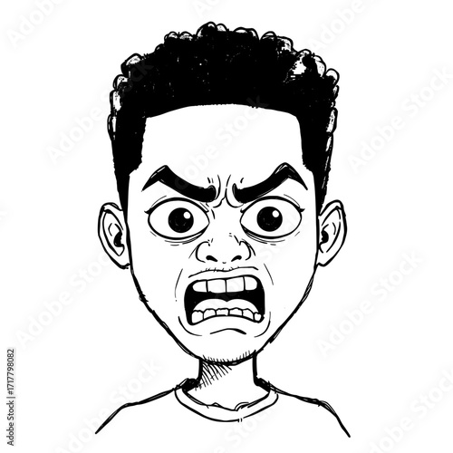 Angry man portrait furious face emotional outline