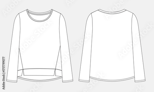 Long sleeve t shirt technical drawing template for ladies