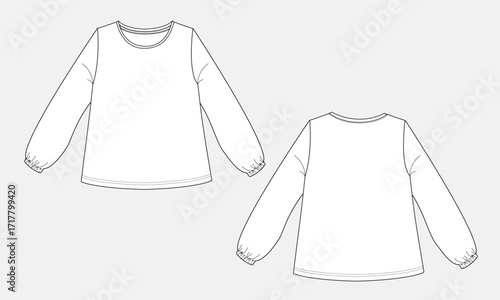 Long sleeve t shirt technical drawing template for ladies