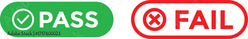pass and fail icon set. Green check mark and red cross icons. Approve and reject web interface element vector illustration. Yes and No circle button symbols for vote, survey, or quiz choice.