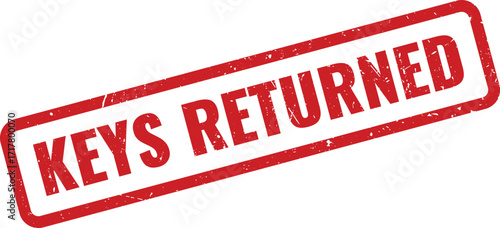 Red Keys Returned Grunge Rubber Stamp on White Background Indicating Keys Collected