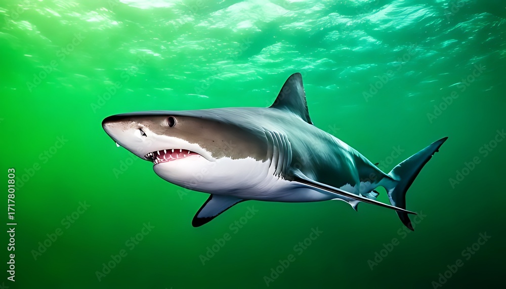 Fototapeta premium Great white shark in vibrant underwater scene