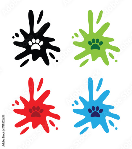 Abstract Colorful Spash with Dog or Other Animal Paw Trace. Pet shop and veterinary services concept vector art