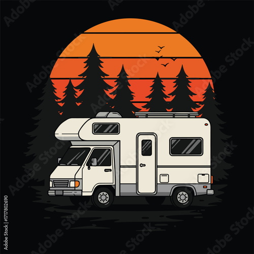 Classic Campervan Motorhome RV Caravan Illustration Vector Art