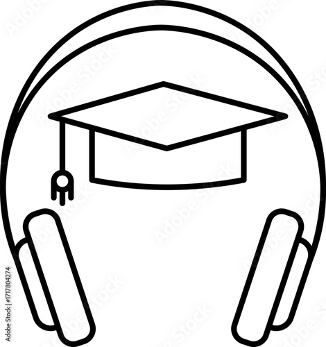 Headphones Icon for Audio Learning Music and Online Study. Line art headphones icon for audio learning online study digital education podcast music streaming app ui web design training e learning.