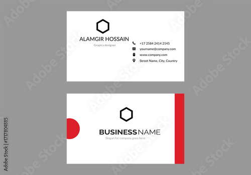 Modern minimal black red business card template front back