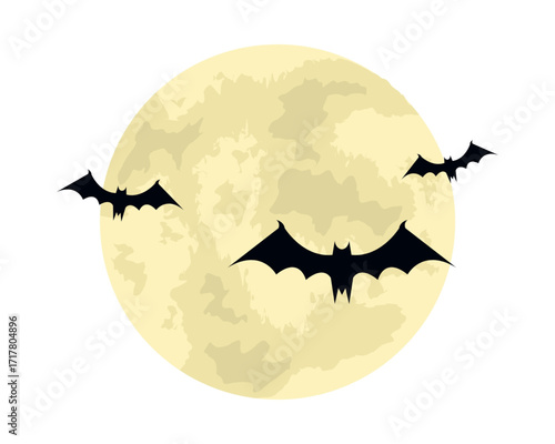 Mysterious full moon backdrop for a captivating Halloween illustration, with dark bats soaring across the night sky, ideal for festive designs and spooky celebrations