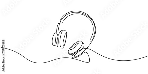 Sketch of headphones with connected cord minimalist line art style vector