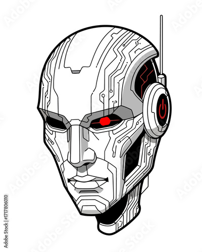 Cyborg Portrait Illustration Futuristic Face with Circuitry Details
