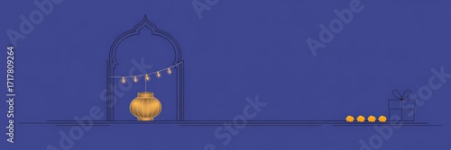 Minimal Diwali Sale Banner — Royal Blue Vector Gold Lantern & Marigold