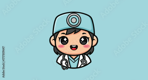 Cute cartoon doctor illustration for medical profession and healthcare.