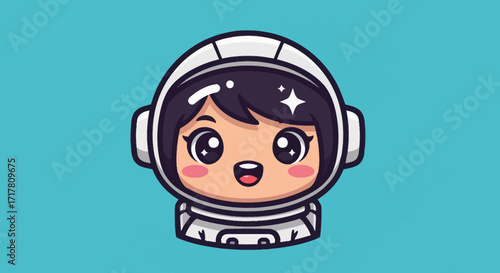 Cute Astronaut Girl Head Cartoon Illustration.