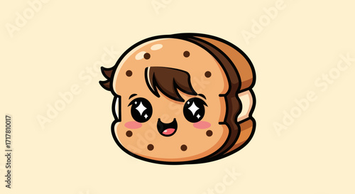 Cute Cartoon Cookie Sandwich Character.