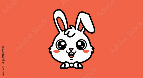 Cute cartoon white bunny with big eyes and bow tie.