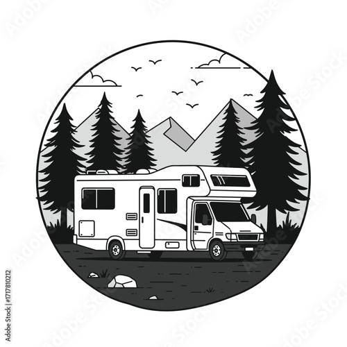 Classic Campervan Motorhome RV Caravan Illustration Vector Art