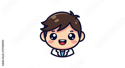 Cute Happy Boy Cartoon Character Smiling Face.