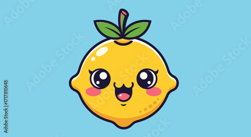 Adorable kawaii lemon fruit character with a happy face.