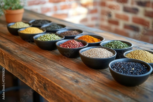Explore Diverse Legumes In Bowls, A Culinary Palette, Seeds and Healthy Theme.