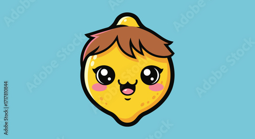 Adorable Kawaii Lemon Fruit Character with Cute Hair.