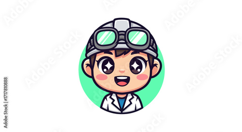 Cute Cartoon Scientist Character with Goggles and Lab Coat.
