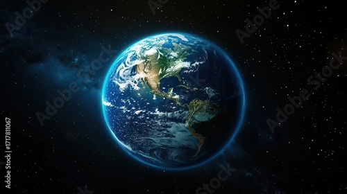 Earth View From Space Showing Continents and Stars, Concept Theme