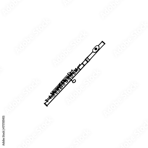 Illustration of a flute musical instrument for orchestra performance and classical music with a line drawing style