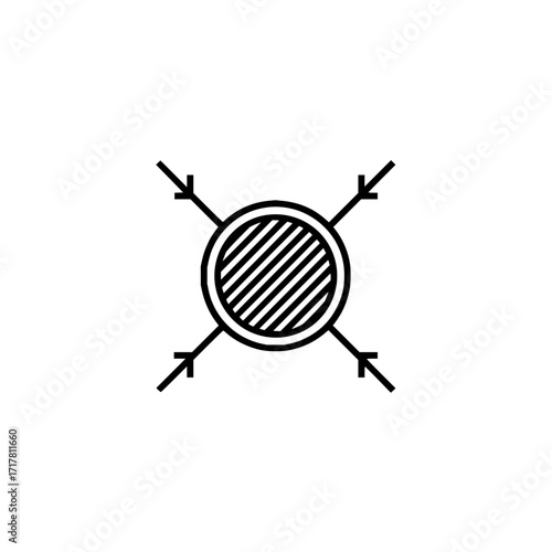 Diagram of four arrows pointing towards a striped circle is exactly one hundred characters
