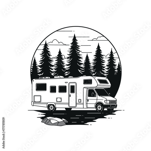 Classic Campervan Motorhome RV Caravan Illustration Vector Art