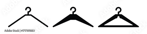 Vector Silhouette Icons of Coat Hangers – Stylized Clothes Rack and Hanger Symbol Set.