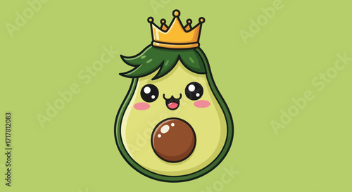 Cute Avocado Character with Crown: A Royal Fruit Illustration.