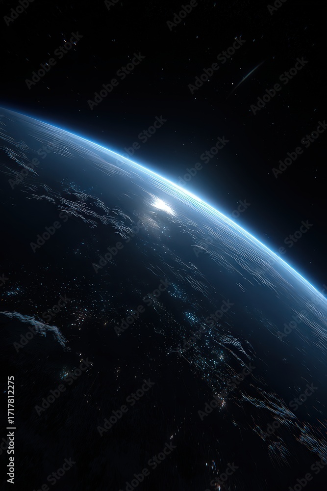 Fototapeta premium Earth at Night from Space Showing City Lights and Stars