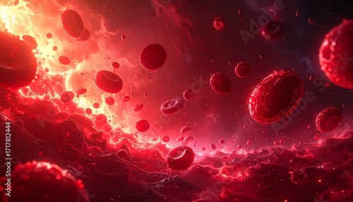 Artistic Red Blood Cells on Dark Red Gradient Background