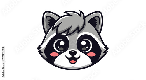 Adorable Cartoon Raccoon Face Illustration.